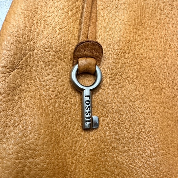 Fossil Mustard Yellow Leather Studded Shoulder Bag Key Dangle Silver Hardware - Picture 3 of 10